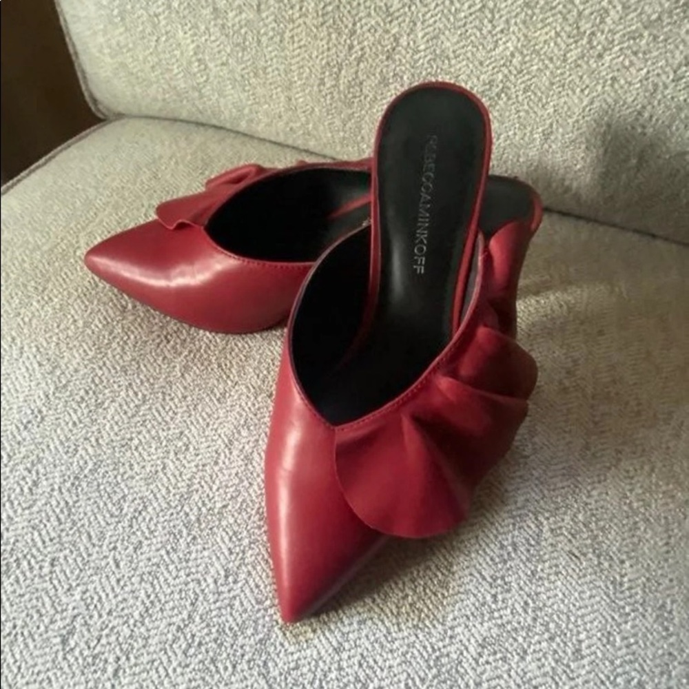 Rebecca Minkoff red leather pleated kitten heel pumps